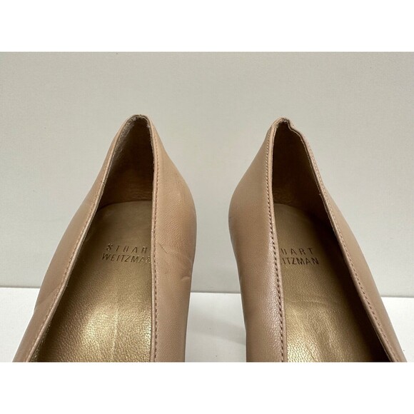 Stuart Weitzman size 8 1/2 M women leather Heels Pump Peep Toe shoe beige color - Picture 8 of 10
